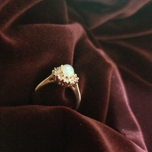 Victoria Opal & Topaz Ring 18 Rose Gold on Pure Copper. 4-claw Settings. - Picture 15 of 15